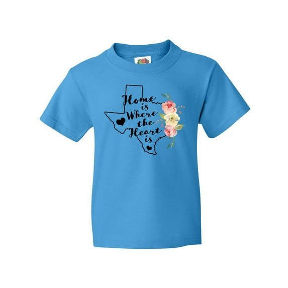 Inktastic Texas Home is Where the Heart is with Watercolor Floral Youth T-Shirt