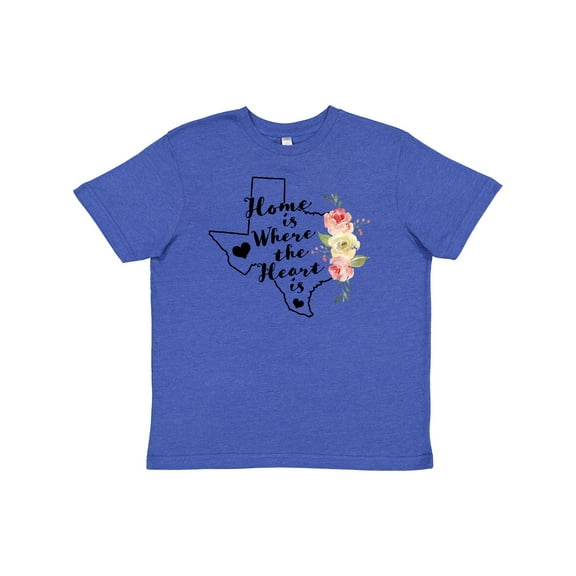 Inktastic Texas Home is Where the Heart is with Watercolor Floral Youth T-Shirt