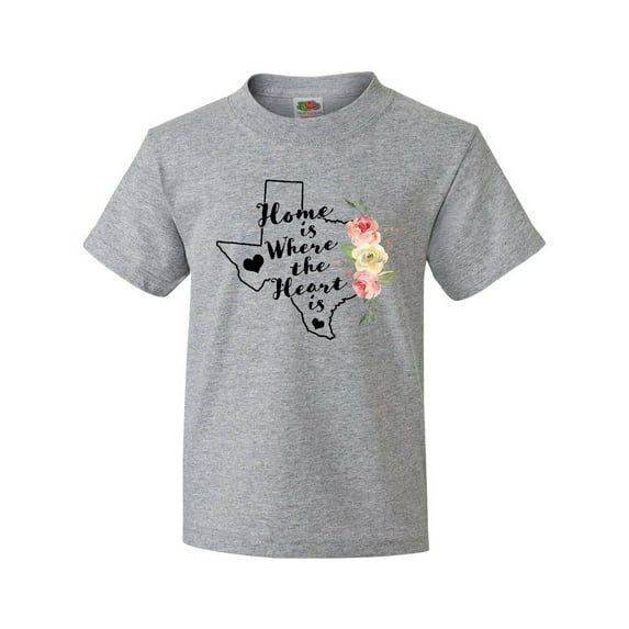 Inktastic Texas Home is Where the Heart is with Watercolor Floral Youth T-Shirt