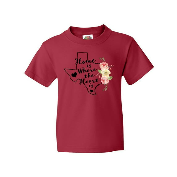 Inktastic Texas Home is Where the Heart is with Watercolor Floral Youth T-Shirt