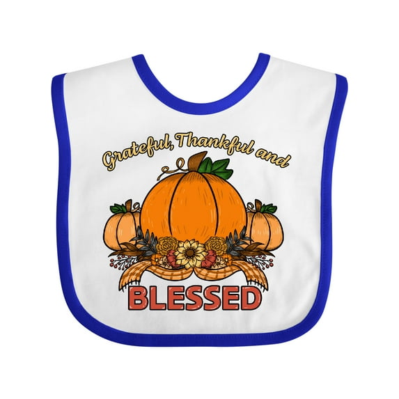 Inktastic Thankful Grateful and Blessed Pumpkins and Sunflower Boys or Girls Baby Bib