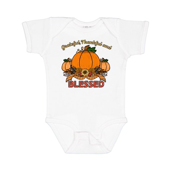 Inktastic Thankful Grateful and Blessed Pumpkins and Sunflower Boys or Girls Baby Bodysuit