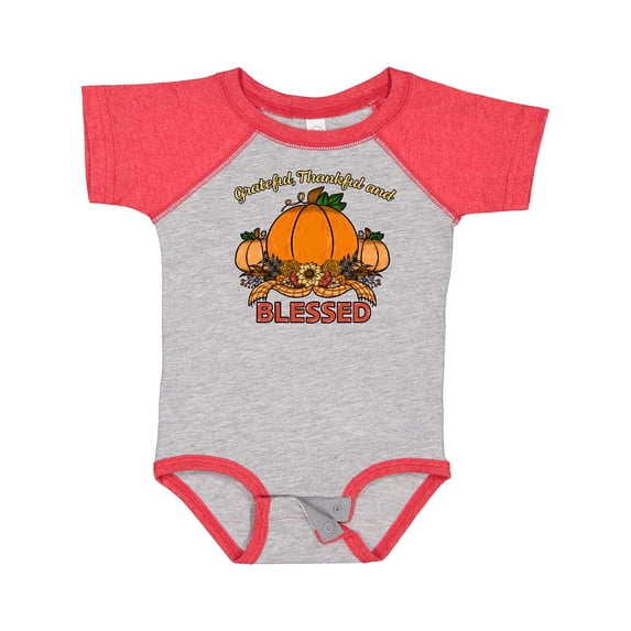 Inktastic Thankful Grateful and Blessed Pumpkins and Sunflower Boys or Girls Baby Bodysuit