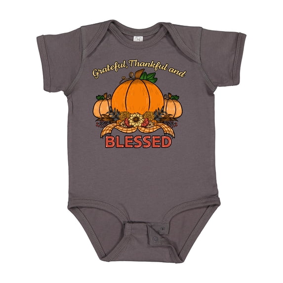 Inktastic Thankful Grateful and Blessed Pumpkins and Sunflower Boys or Girls Baby Bodysuit