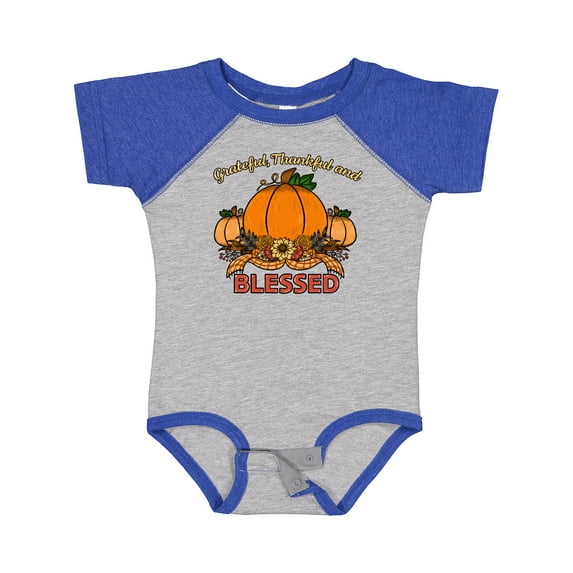 Inktastic Thankful Grateful and Blessed Pumpkins and Sunflower Boys or Girls Baby Bodysuit