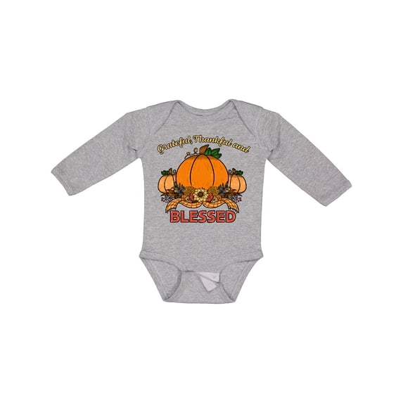 Inktastic Thankful Grateful and Blessed Pumpkins and Sunflower Boys or Girls Long Sleeve Baby Bodysuit
