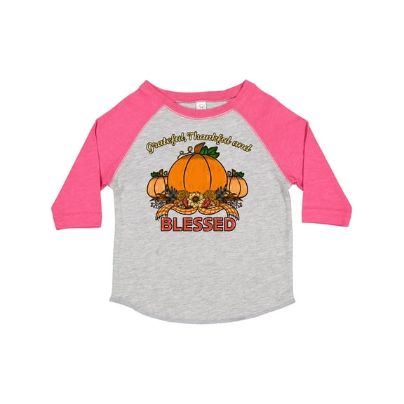 Inktastic Thankful Grateful and Blessed Pumpkins and Sunflower Boys or Girls Toddler T-Shirt