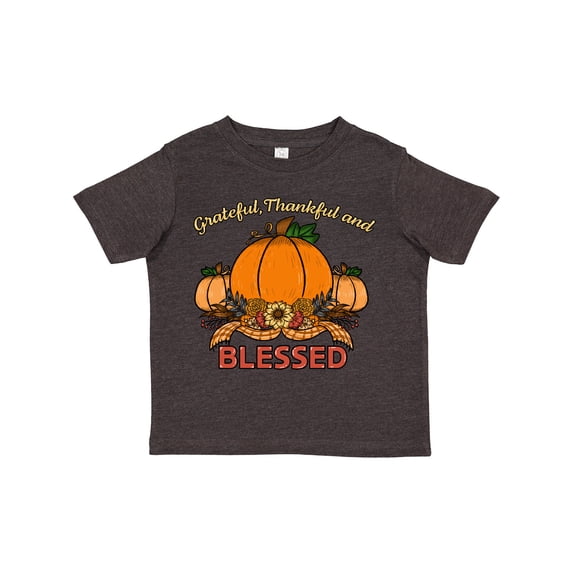 Inktastic Thankful Grateful and Blessed Pumpkins and Sunflower Boys or Girls Toddler T-Shirt