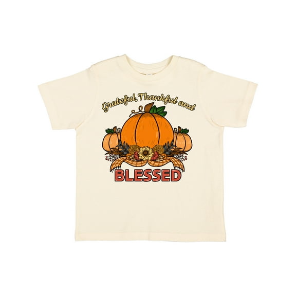 Inktastic Thankful Grateful and Blessed Pumpkins and Sunflower Boys or Girls Toddler T-Shirt