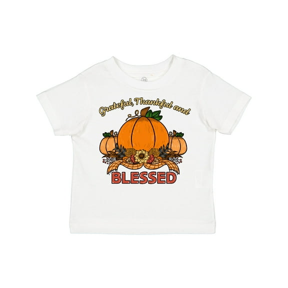 Inktastic Thankful Grateful and Blessed Pumpkins and Sunflower Boys or Girls Toddler T-Shirt