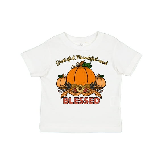 Inktastic Thankful Grateful and Blessed Pumpkins and Sunflower Boys or Girls Toddler T-Shirt