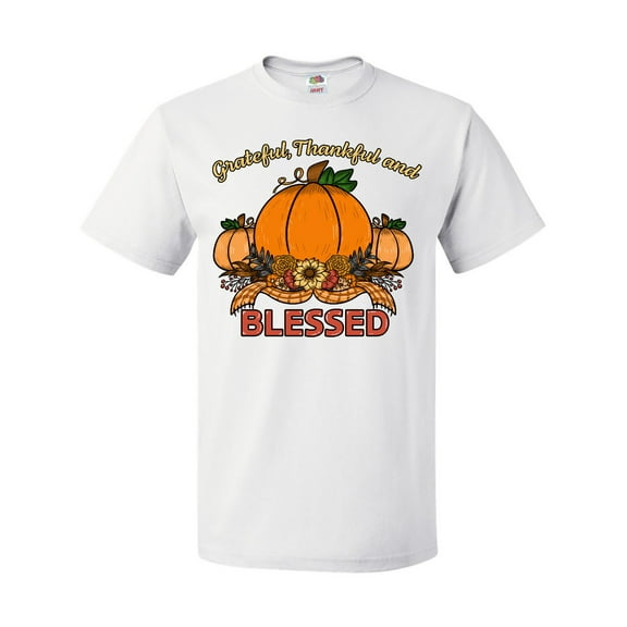 Inktastic Thankful Grateful and Blessed Pumpkins and Sunflower T-Shirt