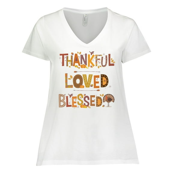 Inktastic Thankful Loved Blessed Women's Plus Size V-Neck T-Shirt