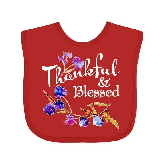 Inktastic Thankful and Blessed Inspirational Saying with Flowers Boys or Girls Baby Bib