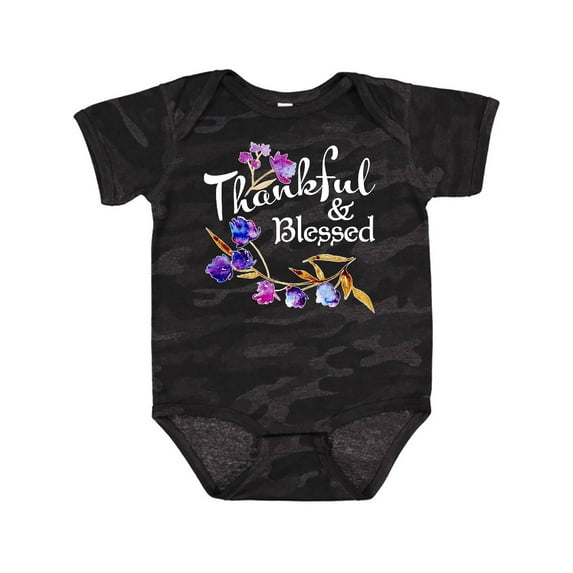Inktastic Thankful and Blessed Inspirational Saying with Flowers Boys or Girls Baby Bodysuit