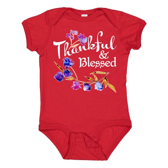 Inktastic Thankful and Blessed Inspirational Saying with Flowers Boys or Girls Baby Bodysuit
