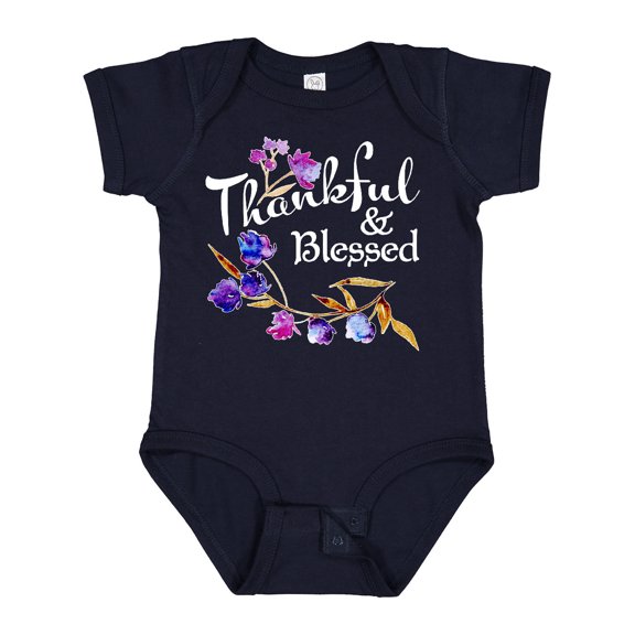Inktastic Thankful and Blessed Inspirational Saying with Flowers Boys or Girls Baby Bodysuit