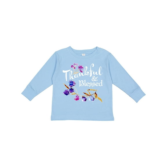 Inktastic Thankful and Blessed Inspirational Saying with Flowers Boys or Girls Long Sleeve Toddler T-Shirt