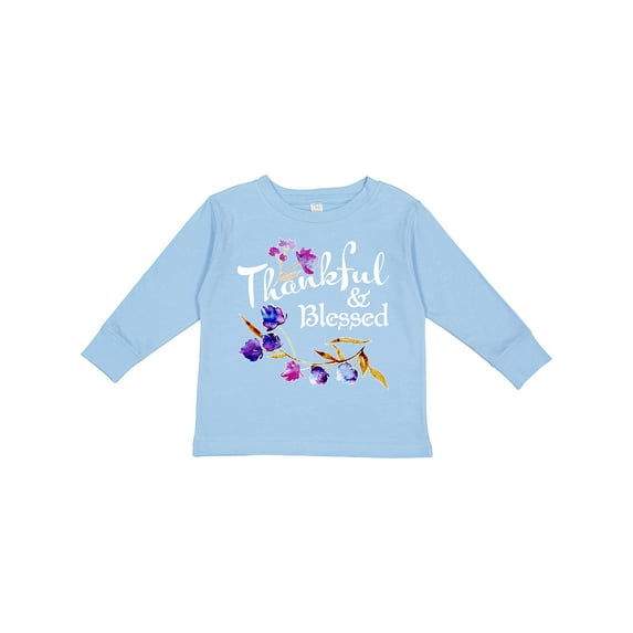 Inktastic Thankful and Blessed Inspirational Saying with Flowers Boys or Girls Long Sleeve Toddler T-Shirt