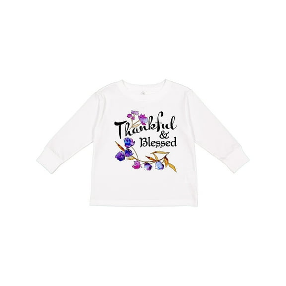 Inktastic Thankful and Blessed Inspirational Saying with Flowers Boys or Girls Long Sleeve Toddler T-Shirt