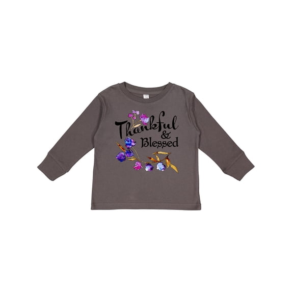 Inktastic Thankful and Blessed Inspirational Saying with Flowers Boys or Girls Long Sleeve Toddler T-Shirt