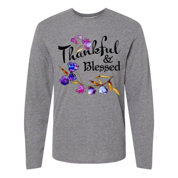 Inktastic Thankful and Blessed Inspirational Saying with Flowers Long Sleeve T-Shirt
