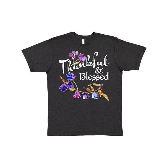 Inktastic Thankful and Blessed Inspirational Saying with Flowers T-Shirt