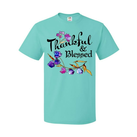 Inktastic Thankful and Blessed Inspirational Saying with Flowers T-Shirt