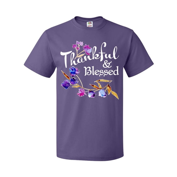 Inktastic Thankful and Blessed Inspirational Saying with Flowers T-Shirt