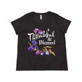 thumbnail image 1 of Inktastic Thankful and Blessed Inspirational Saying with Flowers Women's Plus Size T-Shirt, 1 of 5