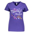 thumbnail image 1 of Inktastic Thankful and Blessed Inspirational Saying with Flowers Women's V-Neck T-Shirt, 1 of 5