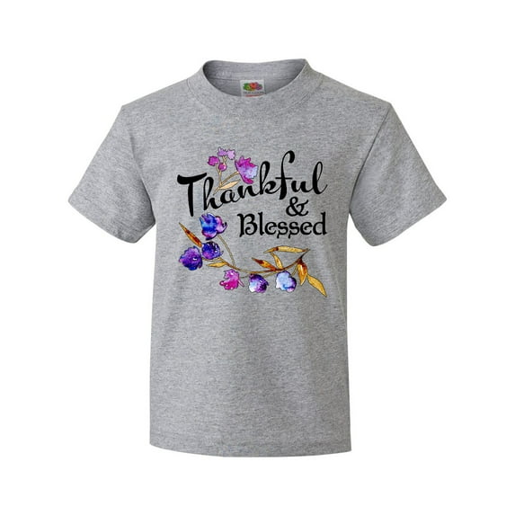Inktastic Thankful and Blessed Inspirational Saying with Flowers Youth T-Shirt
