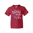 thumbnail image 1 of Inktastic Thankful and Blessed Inspirational Saying with Flowers Youth T-Shirt, 1 of 5