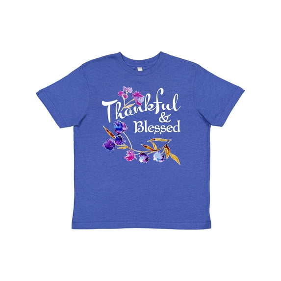 Inktastic Thankful and Blessed Inspirational Saying with Flowers Youth T-Shirt