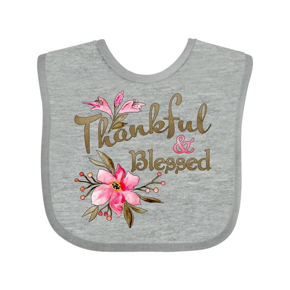 Inktastic Thankful and Blessed Inspirational Saying with Pink Flowers Boys or Girls Baby Bib