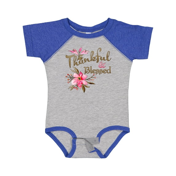 Inktastic Thankful and Blessed Inspirational Saying with Pink Flowers Boys or Girls Baby Bodysuit