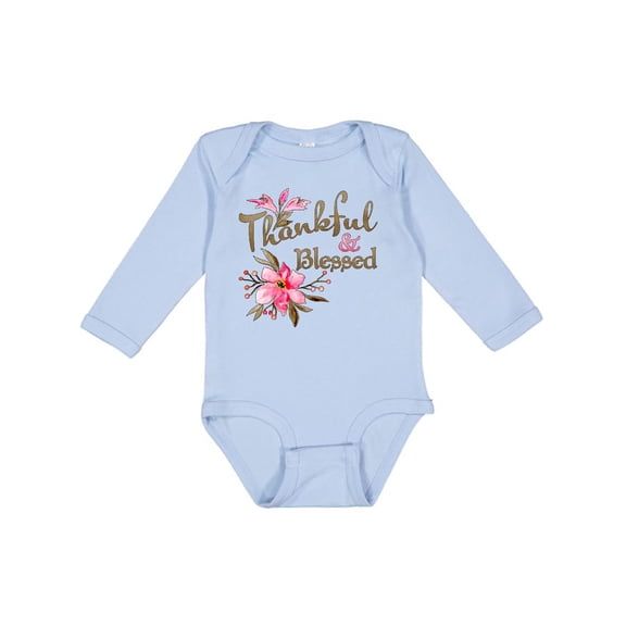 Inktastic Thankful and Blessed Inspirational Saying with Pink Flowers Boys or Girls Long Sleeve Baby Bodysuit