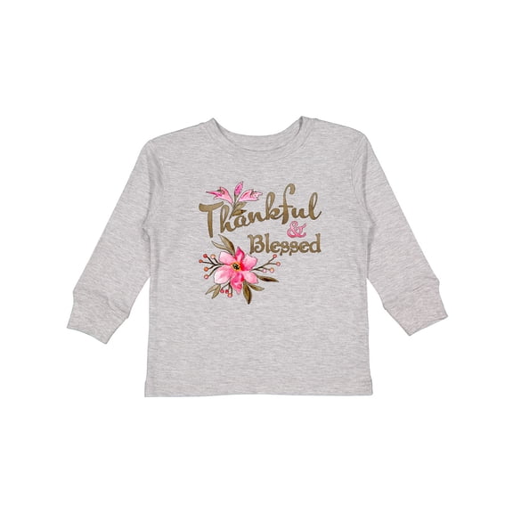 Inktastic Thankful and Blessed Inspirational Saying with Pink Flowers Boys or Girls Long Sleeve Toddler T-Shirt