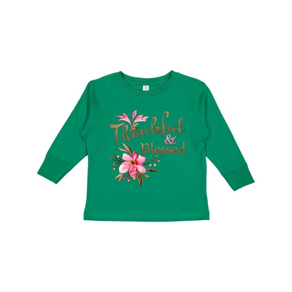 Inktastic Thankful and Blessed Inspirational Saying with Pink Flowers Boys or Girls Long Sleeve Toddler T-Shirt