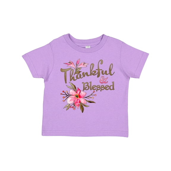 Inktastic Thankful and Blessed Inspirational Saying with Pink Flowers Boys or Girls Toddler T-Shirt