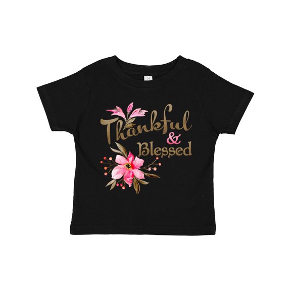 Inktastic Thankful and Blessed Inspirational Saying with Pink Flowers Boys or Girls Toddler T-Shirt