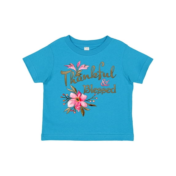 Inktastic Thankful and Blessed Inspirational Saying with Pink Flowers Boys or Girls Toddler T-Shirt