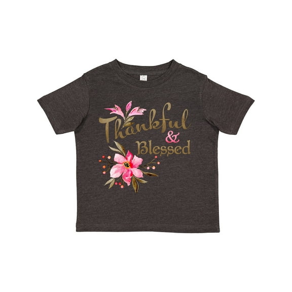 Inktastic Thankful and Blessed Inspirational Saying with Pink Flowers Boys or Girls Toddler T-Shirt