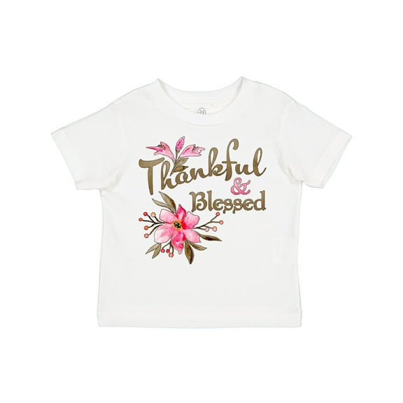 Inktastic Thankful and Blessed Inspirational Saying with Pink Flowers Boys or Girls Toddler T-Shirt