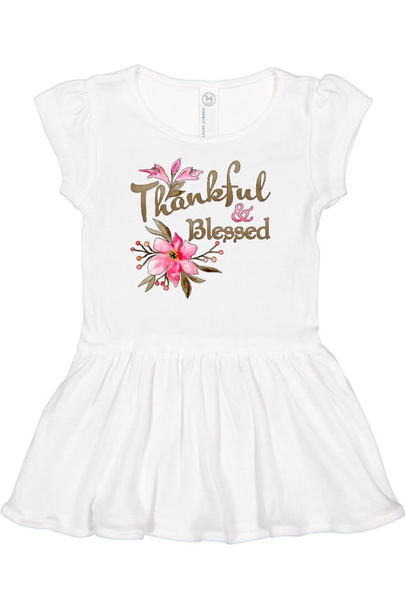 Thankful and Blessed Inspirational Saying with Pink Flowers Girls Baby Dress