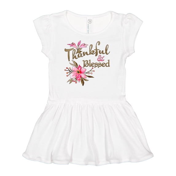 Inktastic Thankful and Blessed Inspirational Saying with Pink Flowers Girls Baby Dress