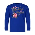 thumbnail image 1 of Inktastic Thankful and Blessed Inspirational Saying with Pink Flowers Long Sleeve Youth T-Shirt, 1 of 5