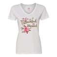 thumbnail image 1 of Inktastic Thankful and Blessed Inspirational Saying with Pink Flowers Women's V-Neck T-Shirt, 1 of 5