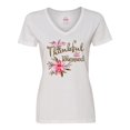 thumbnail image 1 of Inktastic Thankful and Blessed Inspirational Saying with Pink Flowers Women's V-Neck T-Shirt, 1 of 5