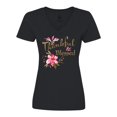 thumbnail image 1 of Inktastic Thankful and Blessed Inspirational Saying with Pink Flowers Women's V-Neck T-Shirt, 1 of 5